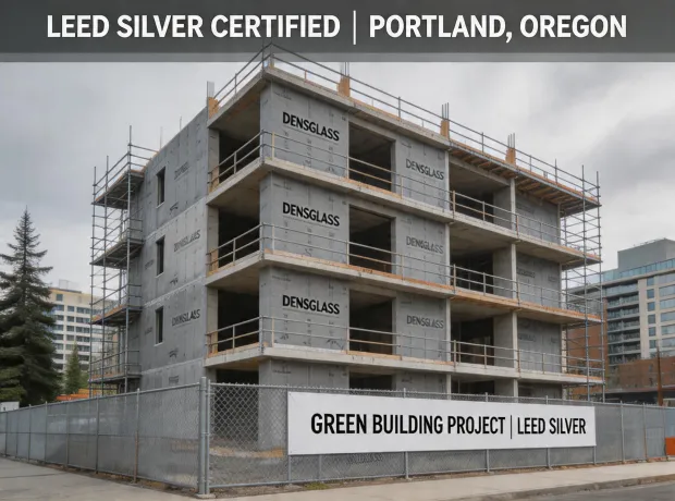Cascadia Commons LEED Silver commercial project, Portland OR — GP DensGlass sheathing